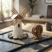 2 Pieces Miniature Landscape Decoration Set Decorative Wind-Powered Mill Model