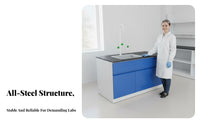 Steel Science Workbench Harsh and Alkali Resistant Scientific Lab Table with Sink Heavy Duty Science Island Bench for Scientists, School, Hospital