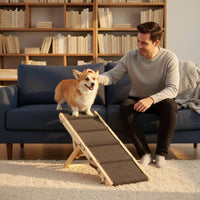 Non-Slip Adjustable Dog Ramp Foldable Wooden Pet Ramp Collapsible Stairs Sturdy for Small Dogs, Senior Pets, High Bed, Couch