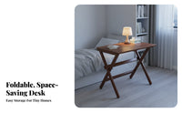 Stable Construction Installation-No-Assembly Student Desk Sturdy Cross-Frame Folding Writing Desk Versatile Uses Space Saving Foldable Table Rounded Corners for Students, Small Areas, Bedroom, Dorm Room, Home Office