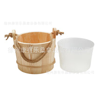 跨境双耳5L汗蒸房桑拿桶带绳子家用桑拿房盛水木桶澡堂浇水工具
