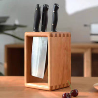 Walnut Solid Wood Kitchen Knife Rack with Dust Cover and Drainage