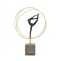 Dancer Statue with Circular Frame Gold-Tone Decor Black for Art Lovers, Dancers