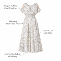 Summer Dress for Plus Size Women with Off Shoulder Neckline, Floral Midi in Sheer Fabric for Casual Wear