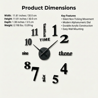 luminous in the Dark Wall Clock Silent Non Ticking, for Living Room Kitchen Bedroom, Acrylic Mirror Home Decor