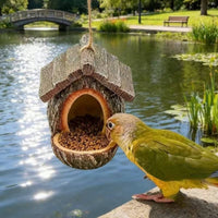 Hanging Tree Trunk Bird Feeder Weather-Resistant Resin log cabins Bird Feeder Garden Decoration for Balcony