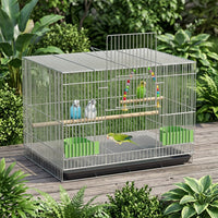 Large Pet Bird Cage, Iron Wire Indoor Enclosure with 4 Perches for Cockatiels Parakeets Budgie Lovebird, Multi-Compartment Box-shaped design