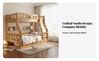 Solid Wood Bunk Bed Thickened Frame Kids Wooden Bunk Bed Heavy Duty children's Furniture for Teens, Parents, Small Areas, Shared Room, Apartment