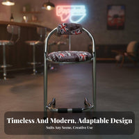 Union Flag Pattern U-Frame Backrest Stool Retro Design Counter Chair Padded Seat and Back Seating Furniture Wear-Resistant for Homeowners, Business Owners, Bar Patrons, Restaurant, Cafe, Arcade, Dining Room