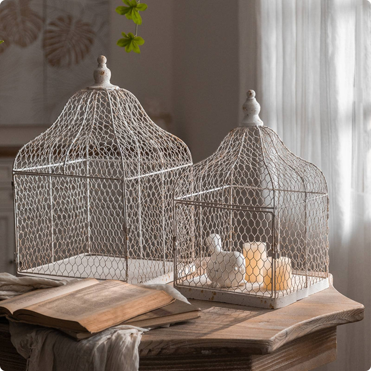 2 Pieces Vintage Birdcage Candle Holder Uncovered Wire Design for Living Room