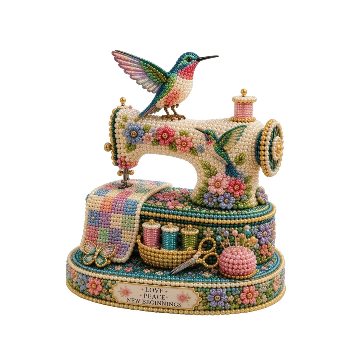 Intricate Beaded Sewing Machine Kit Hands-on Beaded Sewing Machine DIY Kit Relaxing Crafts Beginner-Friendly for Hobbyists, Adults, Room Decor