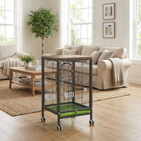 Parrot Cage and Cockatiel Cage with Wheels, Rectangular Myna Bird Cage and Bird Carrier with Pull-Out Tray, Portable Rolling Stand for Budgies