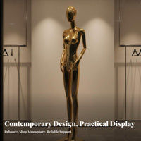 Flat Shoulder Design Full Body Female Mannequin Futuristic Design Electroplated Display Figure Shiny Finish Mannequin for Boutique Owners, Retail Merchandisers, Fashion Designers, Exhibition Room, Trade Exhibition, Photography Studio