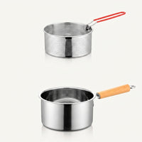 Frying Pan for French Fries with Basket, Uncoated Stainless Steel Pot for Home Cooking, Deep Fryer Chip Pan with 10cm Depth, 304 Stainless Steel