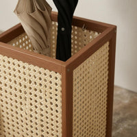 Rattan Umbrella Stand Wood-Toned Umbrella Storage Rack Basket-Like