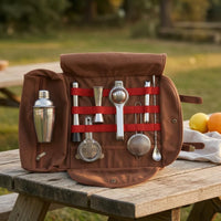 Woven Textile Portable Bartender Bag Leather-Like Straps Bartender Storage Bag Metal Hardware Bar Tool Organizer Zippered Pocket for Bartenders