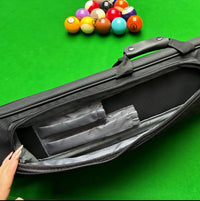 Black Leather Grain Billiard Cue Bag with 7 Pockets