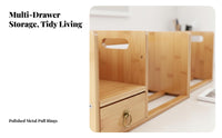 Bamboo Desk Shelf with Drawers Easy Assembly Retractable Tabletop Book Rack