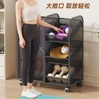 瑜伽垫收纳筐家用带轮可移动运动健身器材收纳小推车多功能置物架