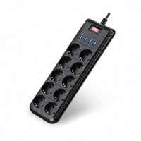 10-Way Desktop Power Strip with USB Overload Protection Power Strip with USB Ports Compact Multi-Plug Outlet with Switch Space-Saving for Office, Dorm Room