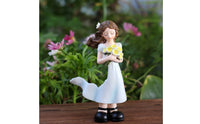 Fairy Garden Girl Ornament Hand-Painted Details Resin Girl Figurine for Desktop