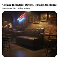 Stain-Resistant Retro Cafe Sofa Easy to Clean Industrial Bar Bench High-Density Foam Black Leatherette Booth Waterproof for Interior Designers, Business Owners, KTV Lounges, Milk Tea Shops, Restaurants, Cafes