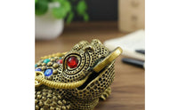Hollow Brass Toad Figurine Jewel Inlaid Three-Legged Wealth Frog for Living Room