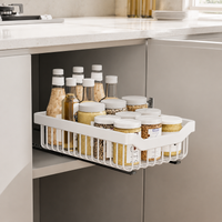 Extendable Kitchen Cabinet Basket, White Kitchen Organizer Drawer made of Carbon Metal, Smooth-Gliding Under Sink Basket No Drilling Needed, for Dishes & Pans