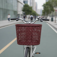Imitation Wicker Bike Basket with Hardware Woven-Look Plastic Cycle Basket Sturdy Lightweight for Commuting