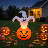 Glowing Inflatable Decoration with LED Light Outdoor Ghost with Pumpkin Tall Inflatable Halloween Decor Bright for Yard