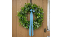 Artificial Greenery Wreath Spring Summer Fresh Green Leaf Wreath Realistic Ribbon Decorative Bow for Courtyard, Outdoor