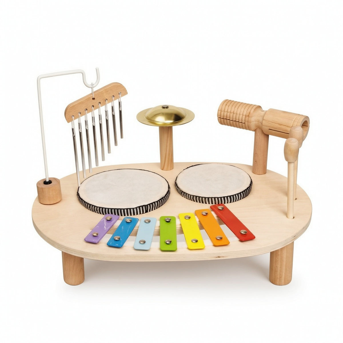 Wooden Music Toy Table Multi-Function Musical Activity Table Early Learning Drum Set with Xylophone Educational for Preschoolers, Kids, Nursery
