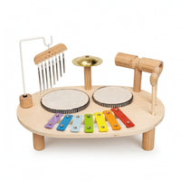 Wooden Music Toy Table Multi-Function Musical Activity Table Early Learning Drum Set with Xylophone Educational for Preschoolers, Kids, Nursery