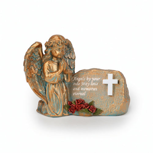 Angel Statue with Cross Embossed Solar Angel Statue Resin for Patio