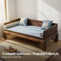 Chinese Arhat Bed Multi-Functional Solid Elm Wood Couch Mortise and Tenon Structure Traditional Meditative Design Daybed for Business Owners
