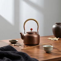 Copper Teapot Vintage-Style Copper Kettle Brushed Kettle with Wrapped Handle for Tea Lovers, Collectors, Tabletop