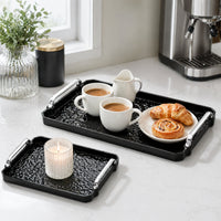 Black Hammered Texture Rectangular Serving Tray with Handles