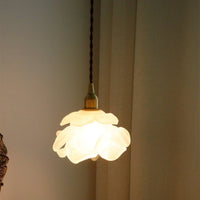 Glass Flower Hanging Light Braided Textile Cable Vintage Brass Hanging Lamp