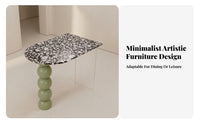 French design Semi-Oval Pedestal Table Terrazzo Pattern Top Kitchen Island Creamy Aesthetic Household Furniture Floating Design for Apartment Dwellers, Families, Homeowners, Dining Room, Small Spaces, Apartments, Family Gatherings