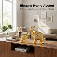 Golden Elephant Statue Sculpture Feng Shui, Sparkling Elephant Statue Set Home Decor, Resin Elephant - Image 3