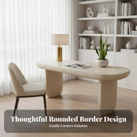 French Cream aesthetic Curved Minimalist Desk with Drawer Light Luxury Writing Table Modern Design Office Furniture Designer Look for Professionals, Students, Creatives, Study Room, Bedroom