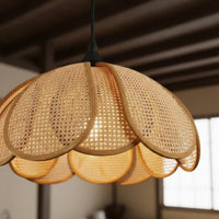 Handwoven Rattan Flower Hanging Light Japanese Design Woven Petal Ceiling Lamp Bohemian Wicker Light Fixture for Bedroom, Cafe