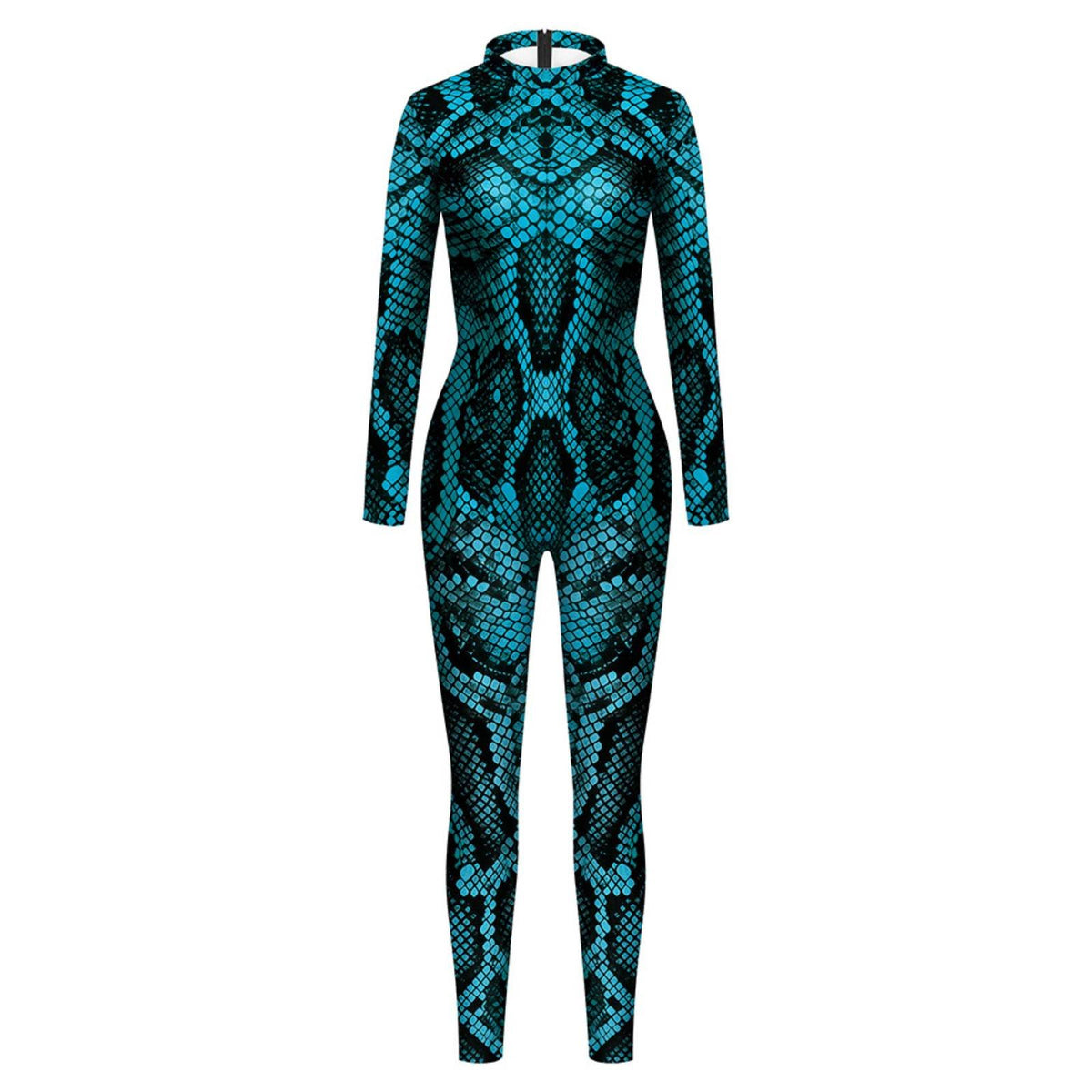 Reptile Print Catsuit Material Long Sleeve Form Fitting Jumpsuit Second Skin Saddened Snake Pattern Unitard for Party