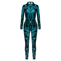 Reptile Print Catsuit Material Long Sleeve Form Fitting Jumpsuit Second Skin Saddened Snake Pattern Unitard for Party