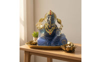 Gilded Finish Accents Thai Ganesha Statue Crystal Glass Look Elephant God Statue Wealth Attracting Ganesha Figurine Artisan-Made Craftsmanship for Home Altar, Meditation Space, Office Desk, Living Room