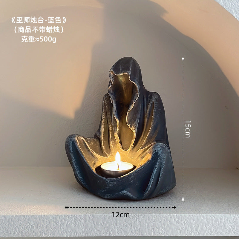 欧式幽灵巫师香薰蜡烛摆件烛台艺术复古小众创意稀奇古怪派对摆设 巫师蜡烛台-黑色扫银