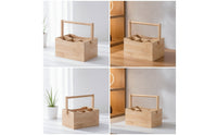 Bamboo Storage Box with Dividers Wooden Utensil Holder with Handle Countertop Cutlery Organizer for Tabletop