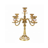 Five-Arm Candelabra Embossed Alloy Candle Holder Decorative for Mantel, Weddings