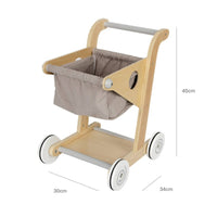 Toddler Wooden Push Cart Lightweight Push Cart with Cloth Basket Safe Wooden Baby Stroller Smooth for Playroom