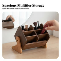 Tiered Wooden Makeup organizer Walnut Finish Vanity Organizer Large Capacity